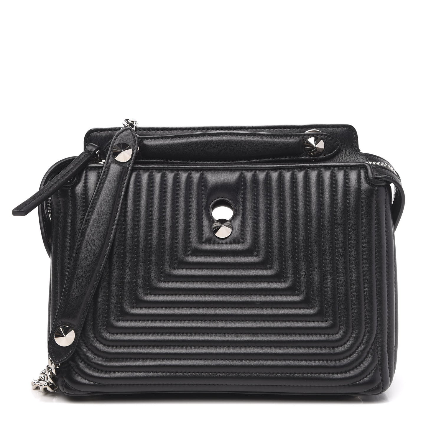 Shiny Nappa Trapuntata Small DotCom Click Chain Satchel Black