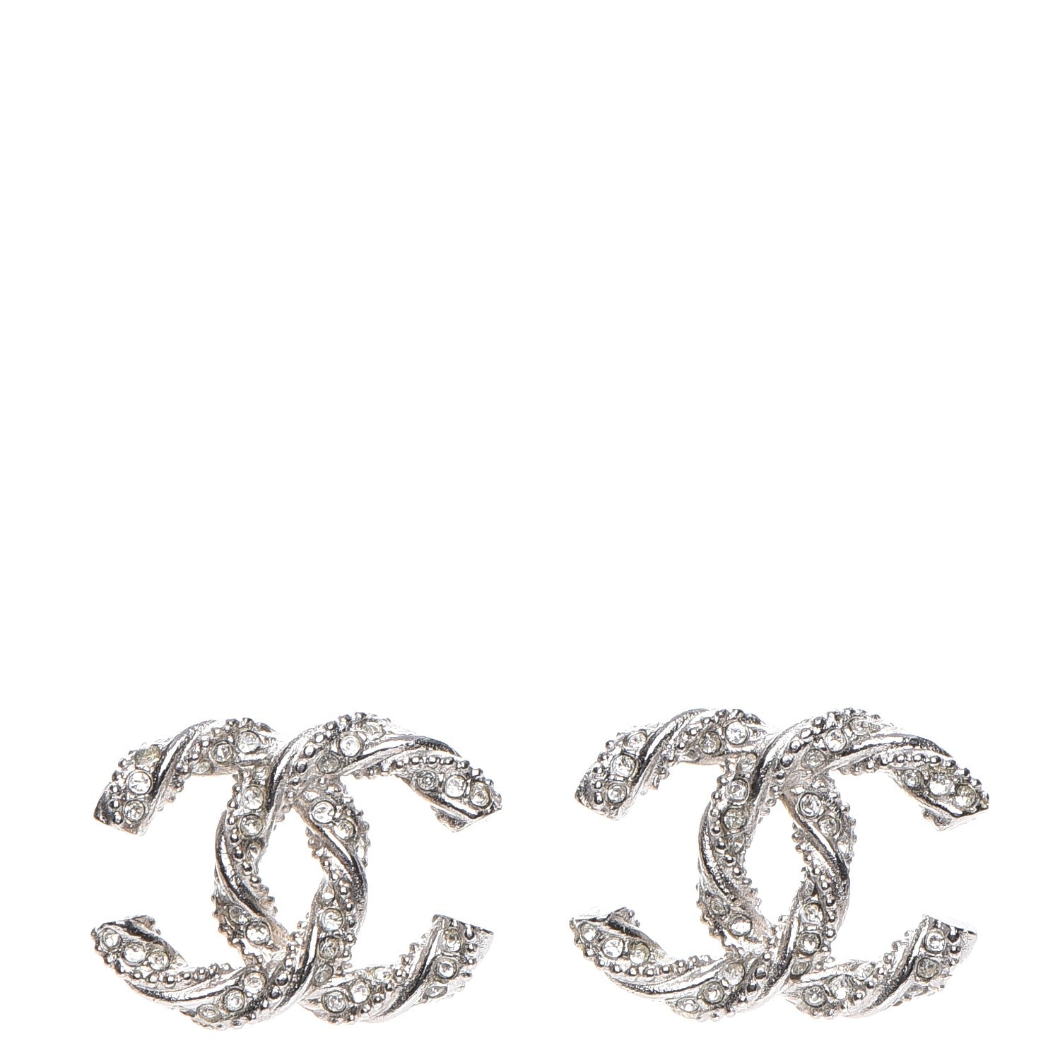 Chanel Crystal CC Twisted Earrings Silver 1 of 6