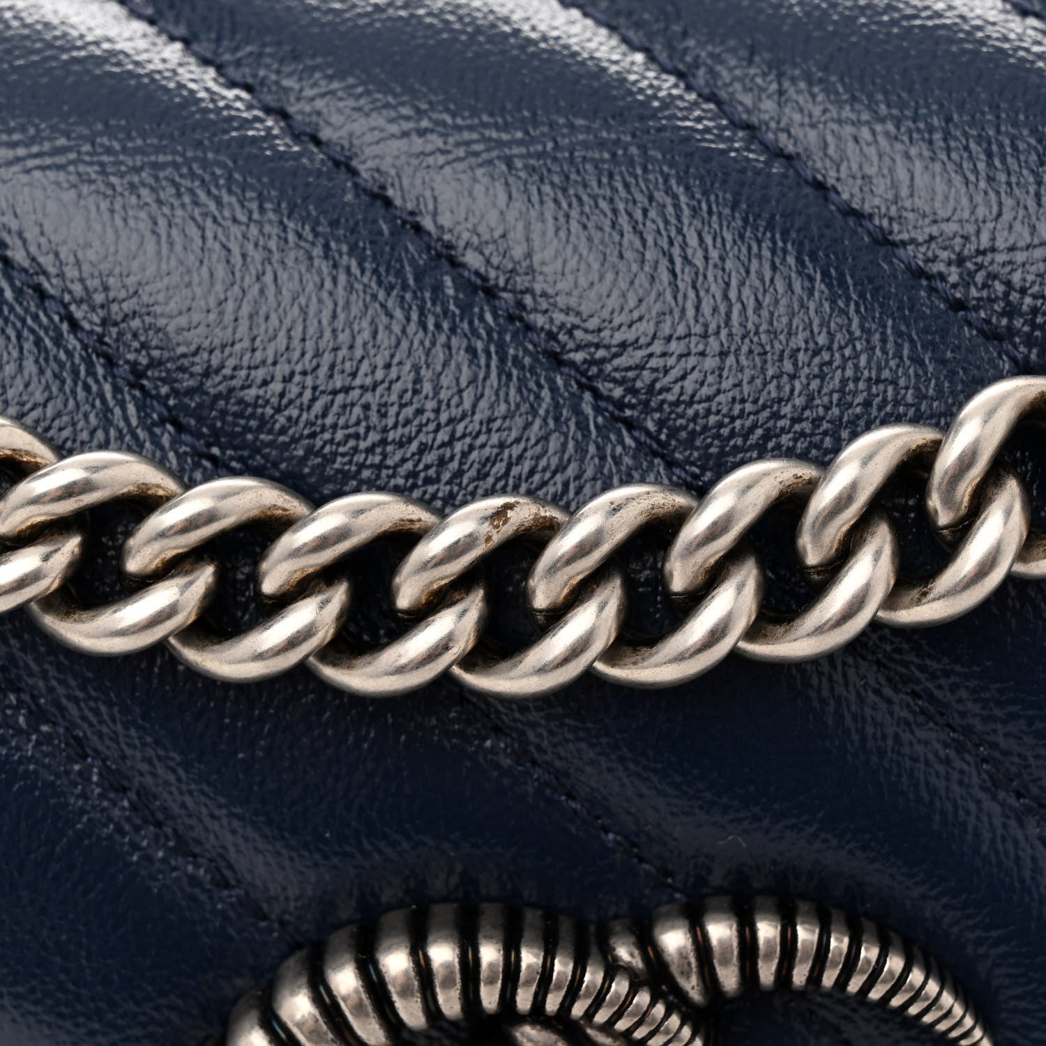 Gucci Vintage Effect Calfskin Matelasse Diagonal Small Torchon GG Marmont Shoulder Bag Blue Agata Mystic White 11 of 11