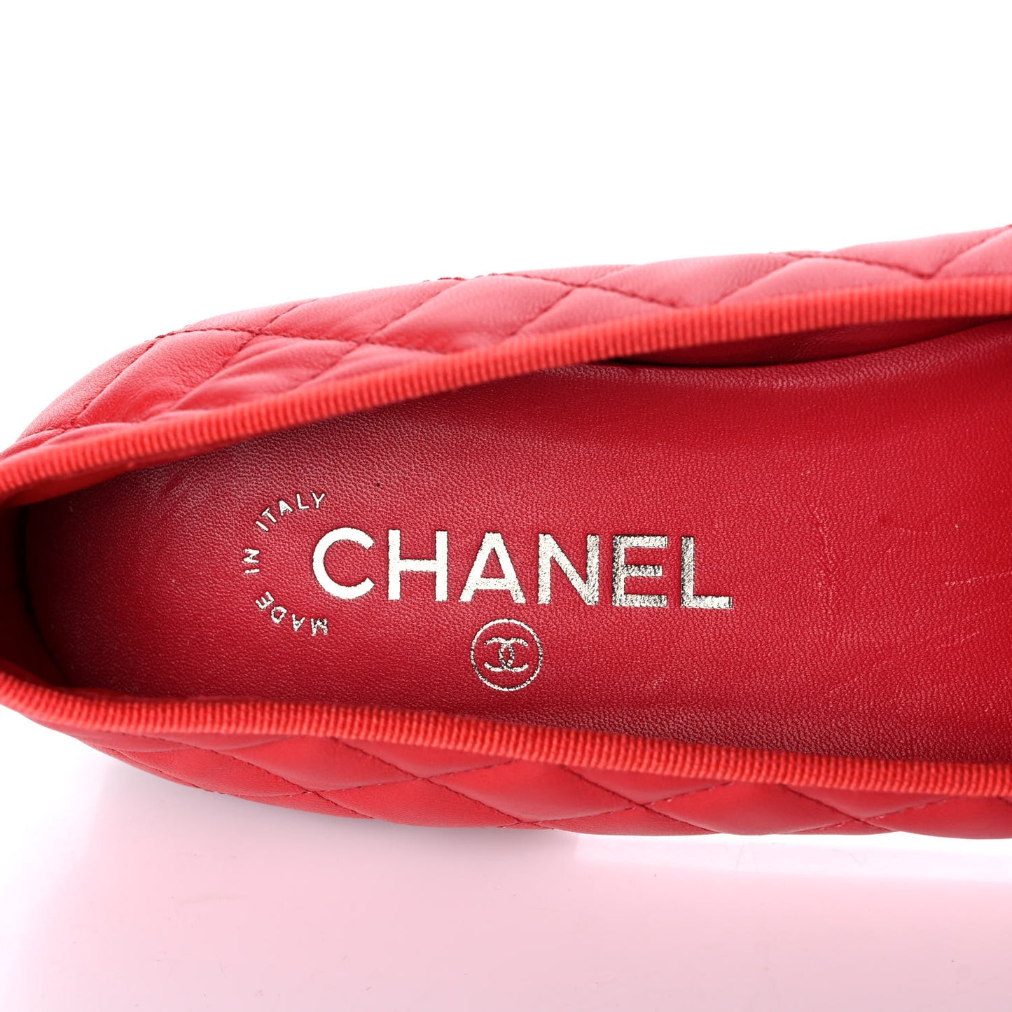 Lambskin Quilted CC Cap Toe Ballerina Flats 41 Red