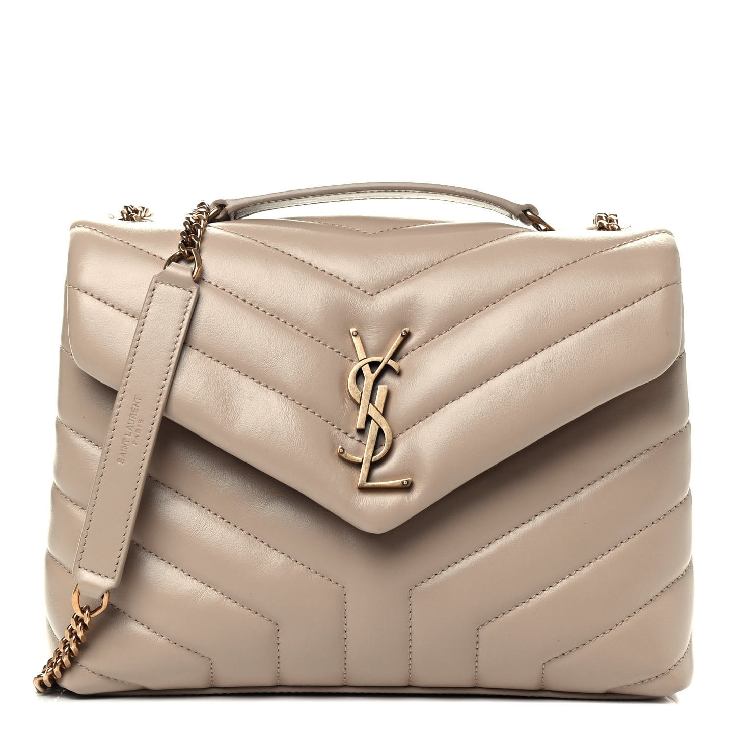 Calfskin Y Quilted Monogram Small Loulou Chain Satchel Dark Beige