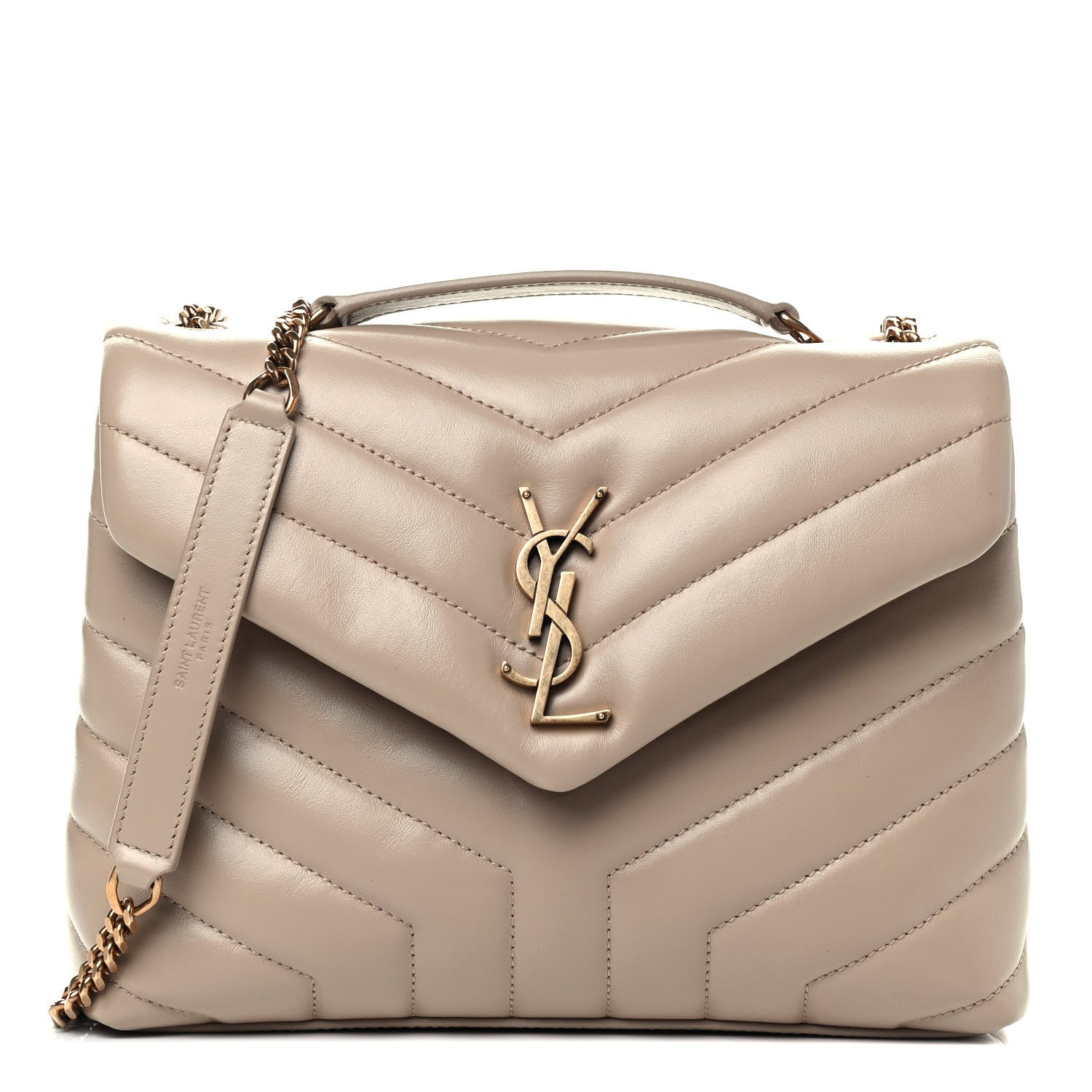 Saint Laurent Calfskin Y Quilted Monogram Small Loulou Chain Satchel Dark Beige 1 of 4