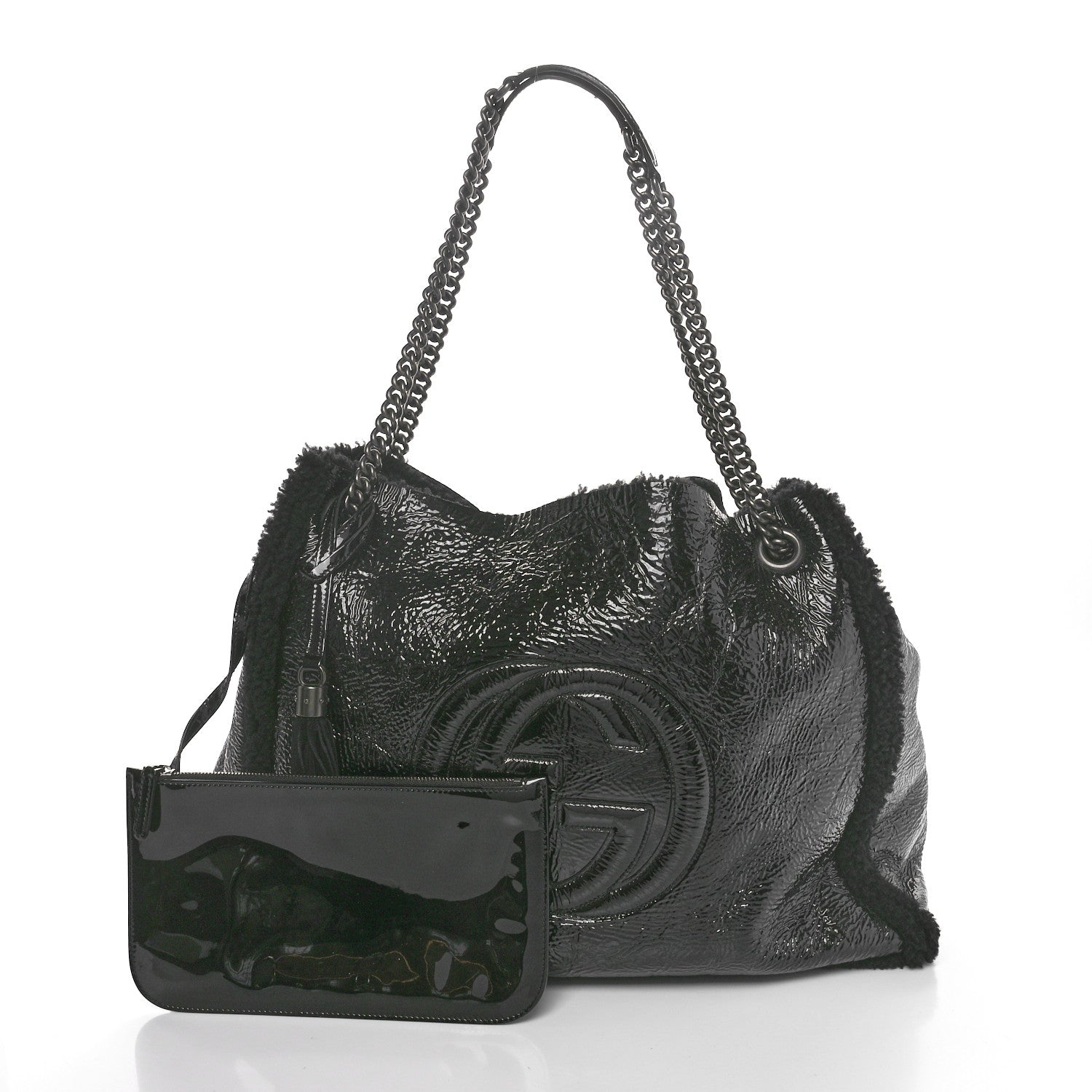 Gucci Patent Shearling Large Soho Chain Shoulder Bag Black 8 of 10