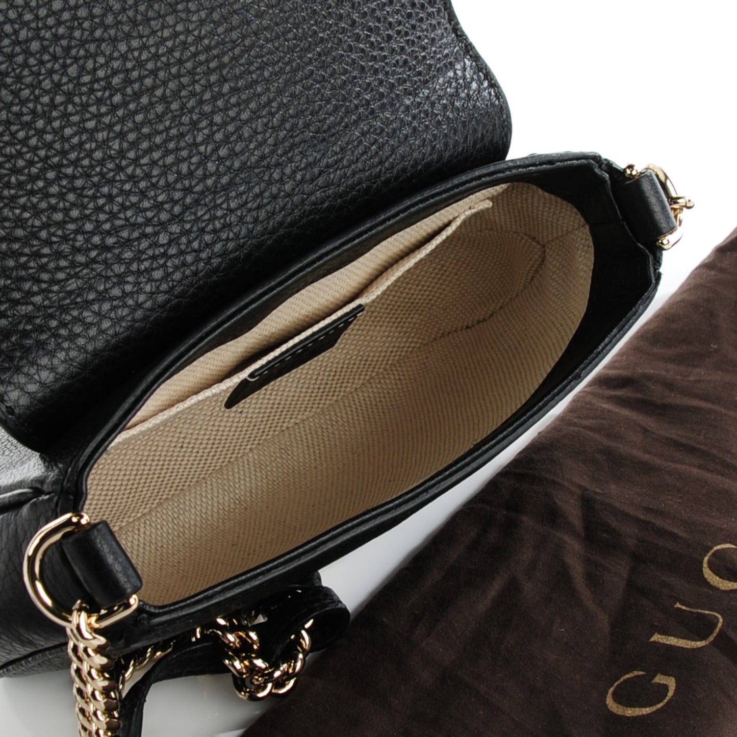 Pebbled Calfskin Small Soho Flap Crossbody Black