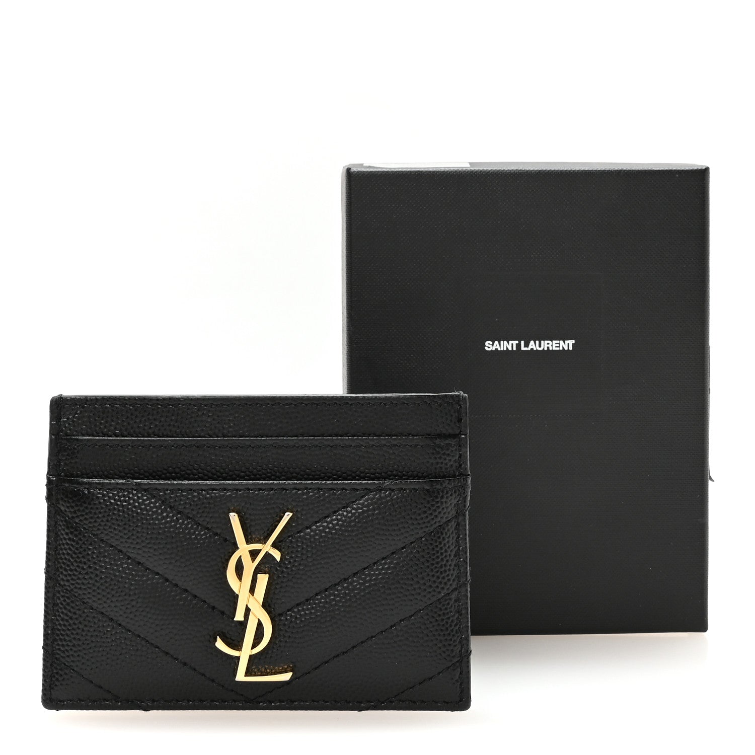Saint Laurent Grain De Poudre Matelasse Chevron Monogram Credit Card Case Black 8 of 8