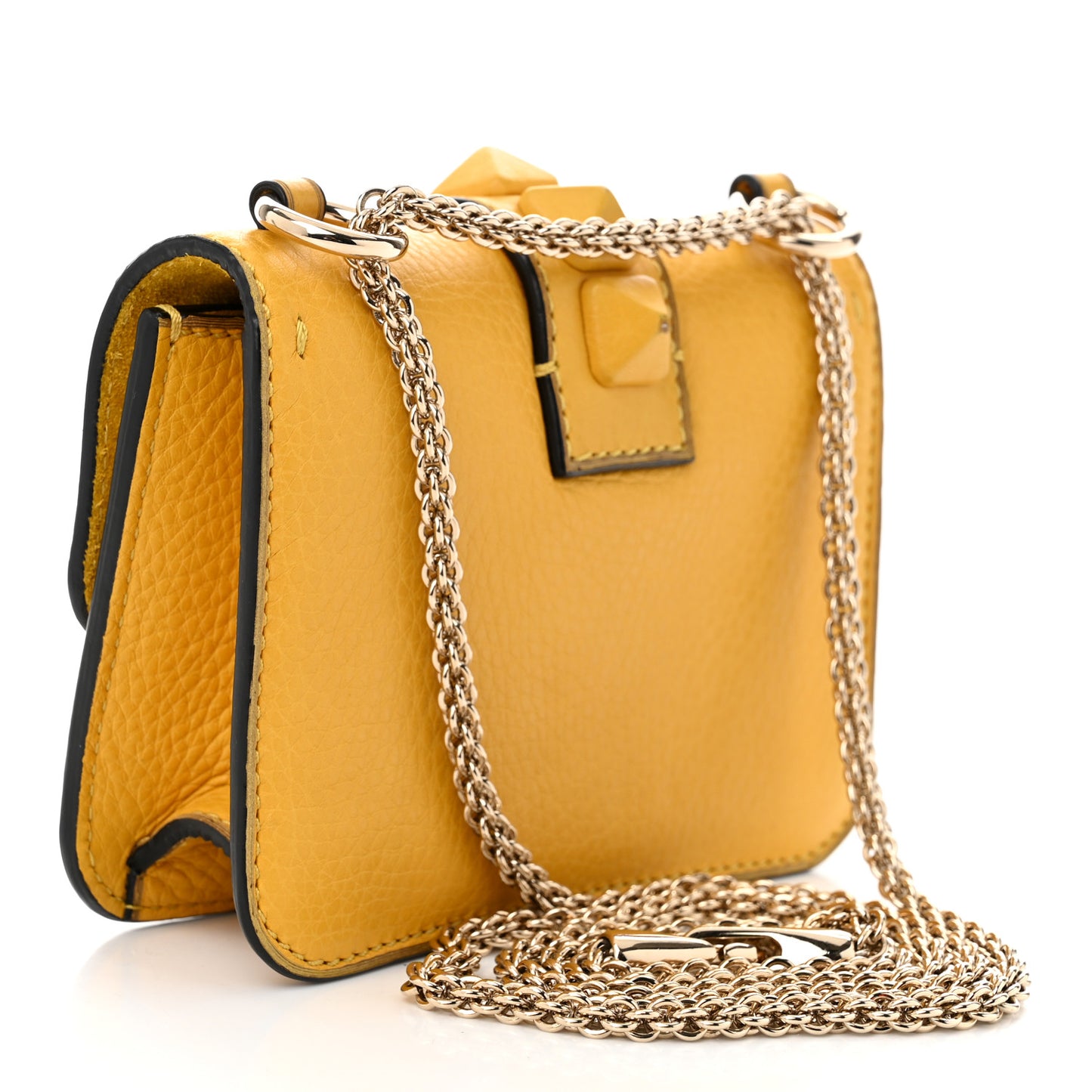 Pebbled Calfskin Mini Glam Lock Rockstud Flap Yellow