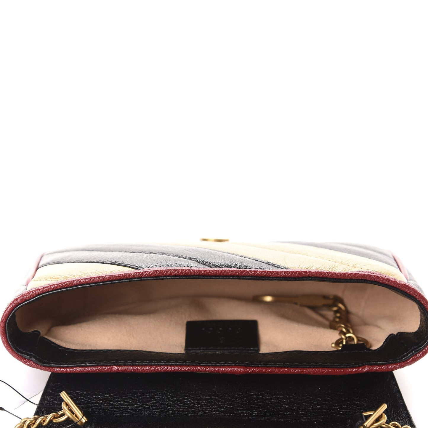 Vintage Effect Calfskin Matelasse Diagonal Striped Super Mini Torchon GG Marmont Shoulder Bag Black Beige