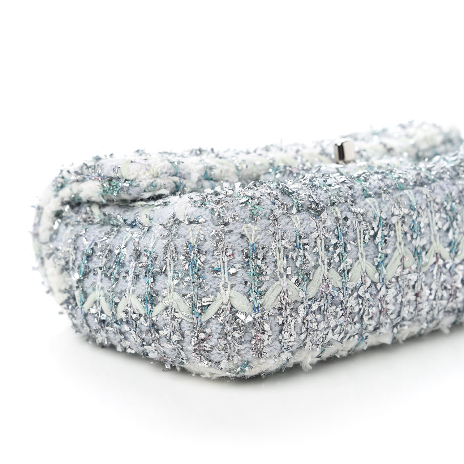 Chanel Tweed Quilted Mini Rectangular Flap Light Green Silver White 6 of 10