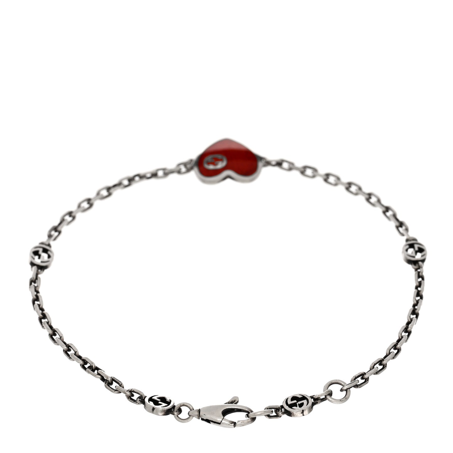 Sterling Silver Enamel Heart Chain Bracelet Red