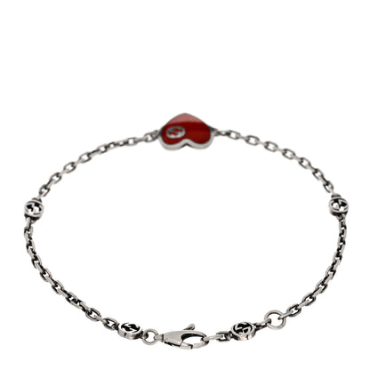 Gucci Sterling Silver Enamel Heart Chain Bracelet Red 2 of 4
