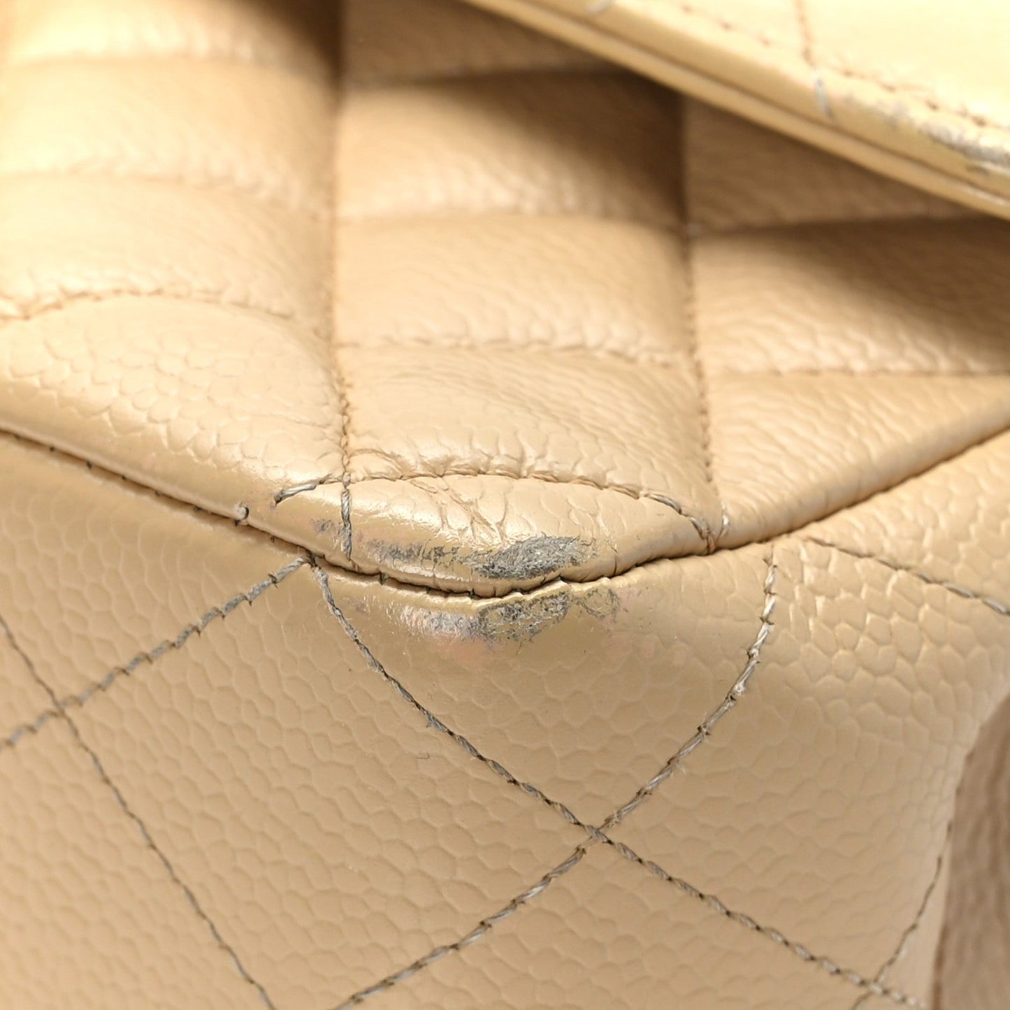 Caviar Quilted Medium Double Flap Beige