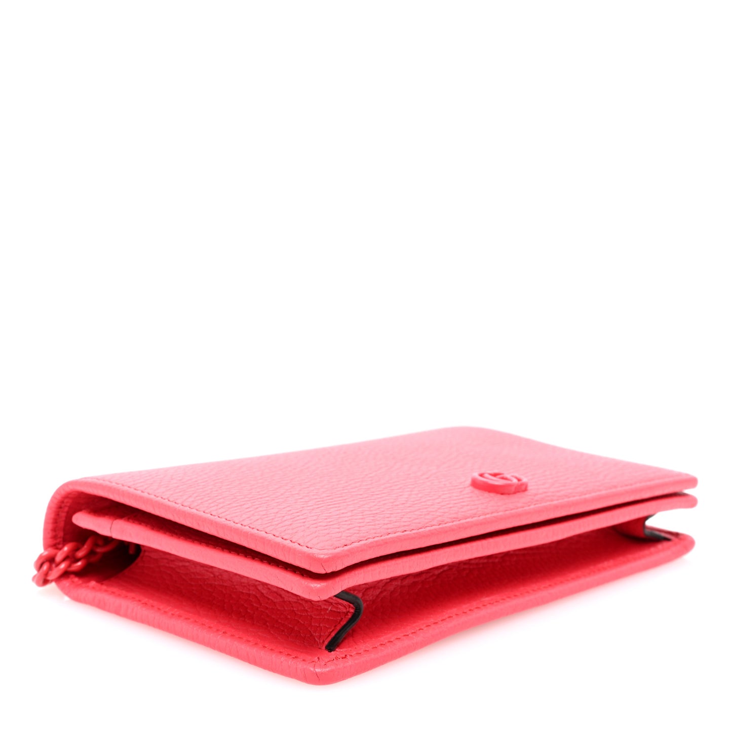 Dollar Calfskin Enamel Monochrome Mini GG Marmont Chain Wallet Runway Coral