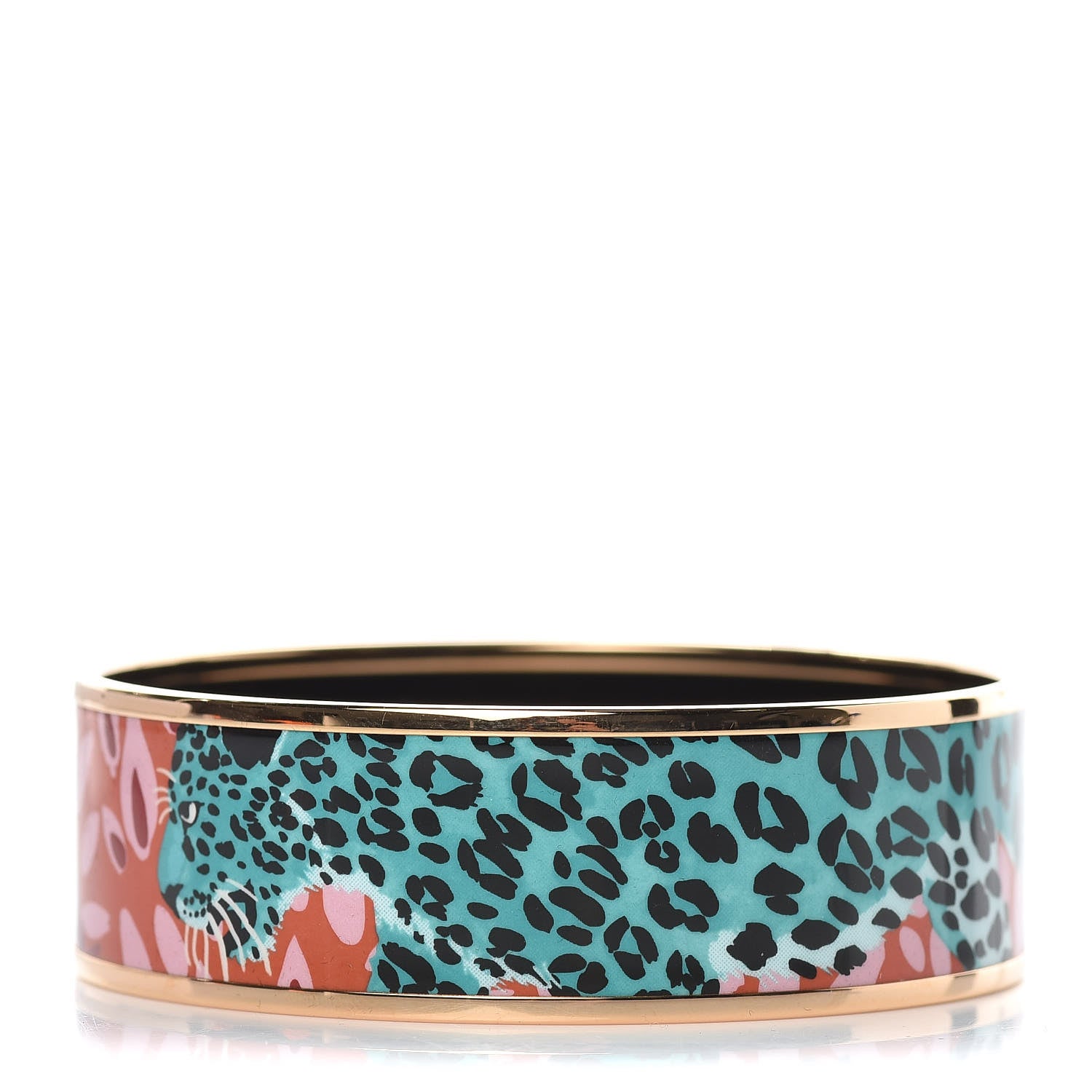 Hermes Enamel Printed Wide Jungle of Eden Wide Bracelet 65 Rose Couture 1 of 6