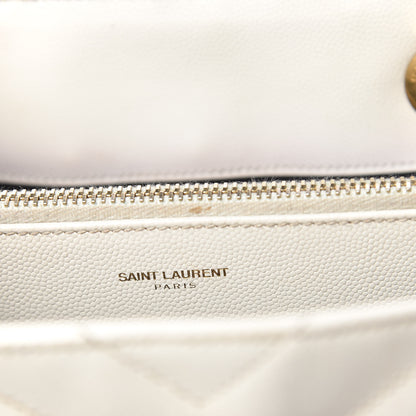 Saint Laurent Grain De Poudre Matelasse Chevron Monogram Shopping Bag White 16 of 20