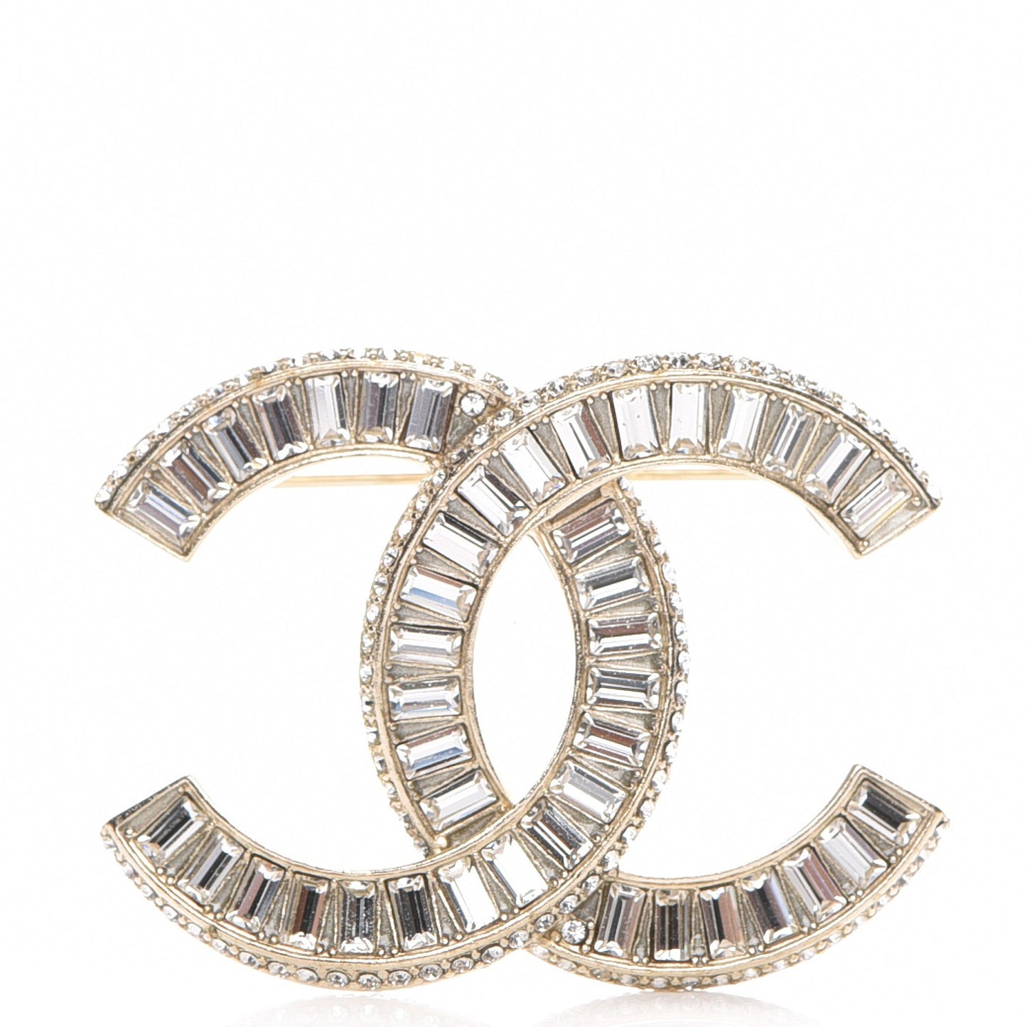 Baguette Crystal CC Brooch Light Gold
