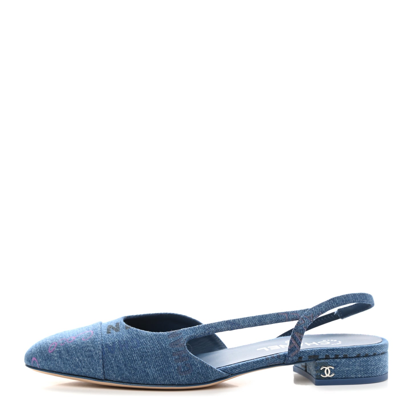 Denim Cap Toe CC Slingback Flats 40 Light Blue Multicolor