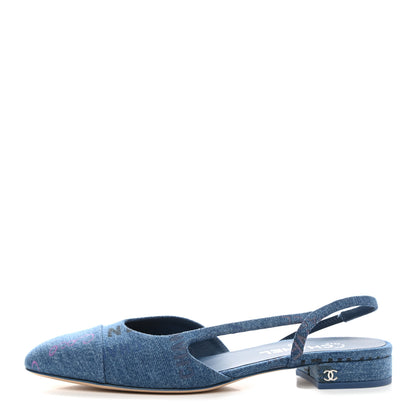 Chanel Denim Cap Toe CC Slingback Flats 40 Light Blue Multicolor 1 of 10