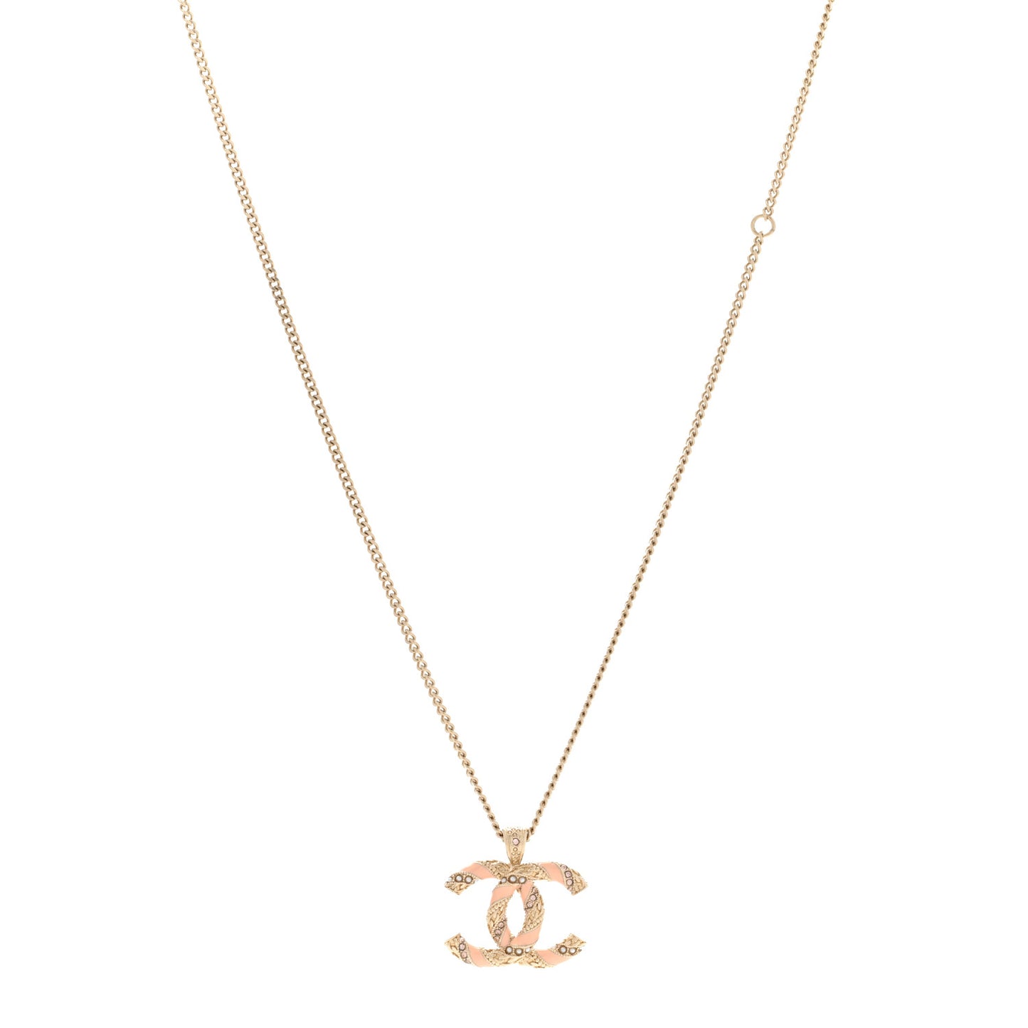 Enamel Pearl Crystal Twisted CC Necklace Gold Pale Pink