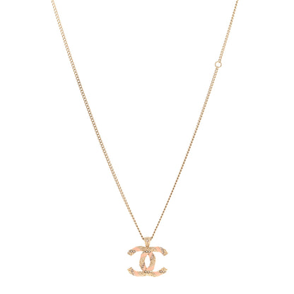 Chanel Enamel Pearl Crystal Twisted CC Necklace Gold Pale Pink 1 of 6