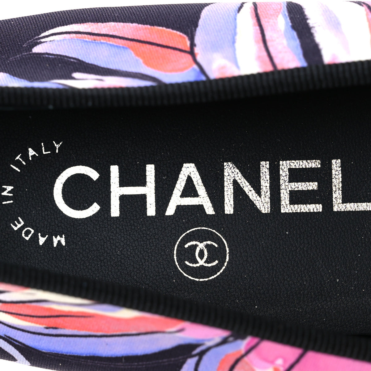 Chanel Printed Stretch Jersey Cap Toe Ballerina Flats 37.5 Black Multicolor 9 of 11