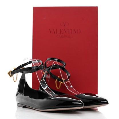 Valentino Garavani Patent Ballerina Ankle Strap Flats 41 Black 9 of 9