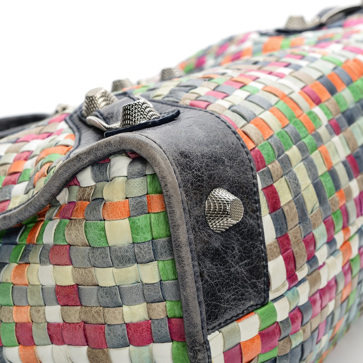 Agneau Lattice Woven Giant 21 Silver Hardware Work Multicolor Officier