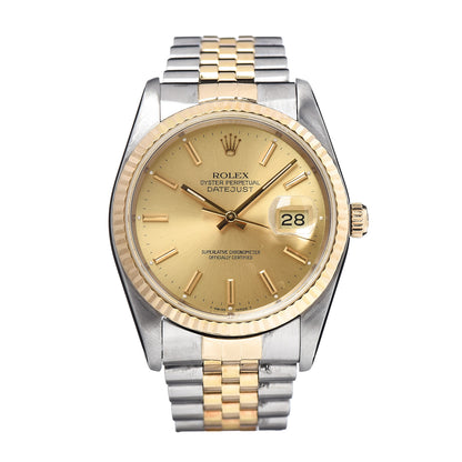 Rolex Stainless Steel 18K Yellow Gold 36mm Oyster Perpetual Datejust Watch Champagne 16233 1 of 7