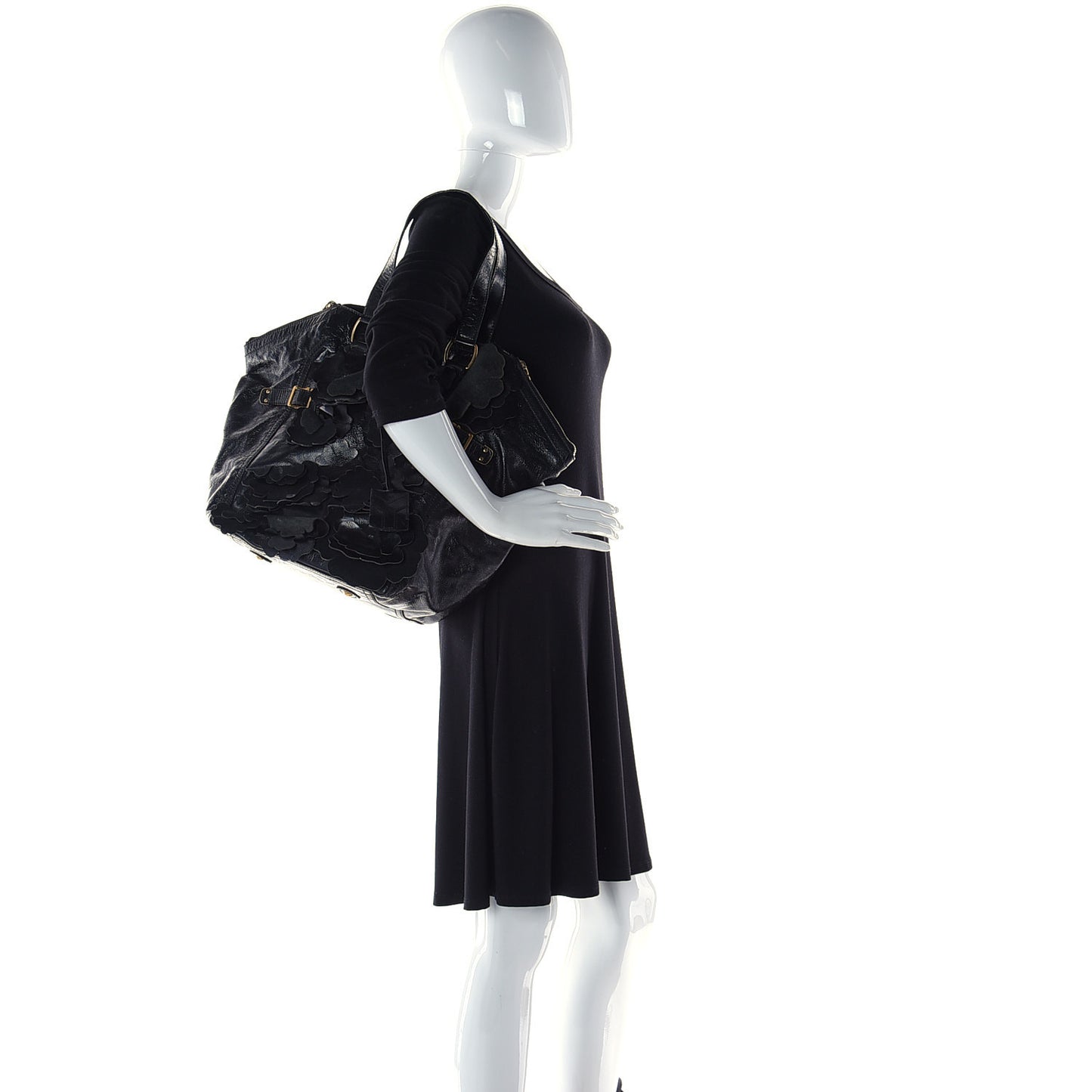 Patent Flower Medium Downtown Tote Black