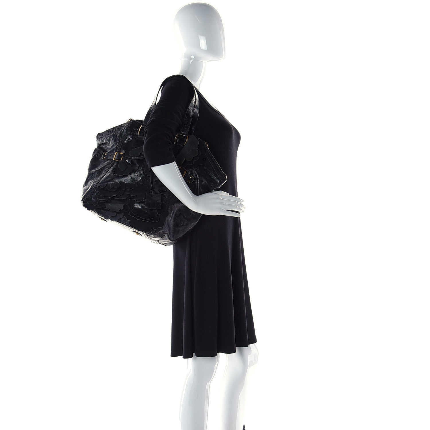 Saint Laurent Patent Flower Medium Downtown Tote Black 3 of 7