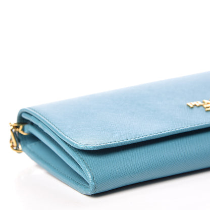 Prada Saffiano Metal Oro Chain Wallet Turchese 7 of 8