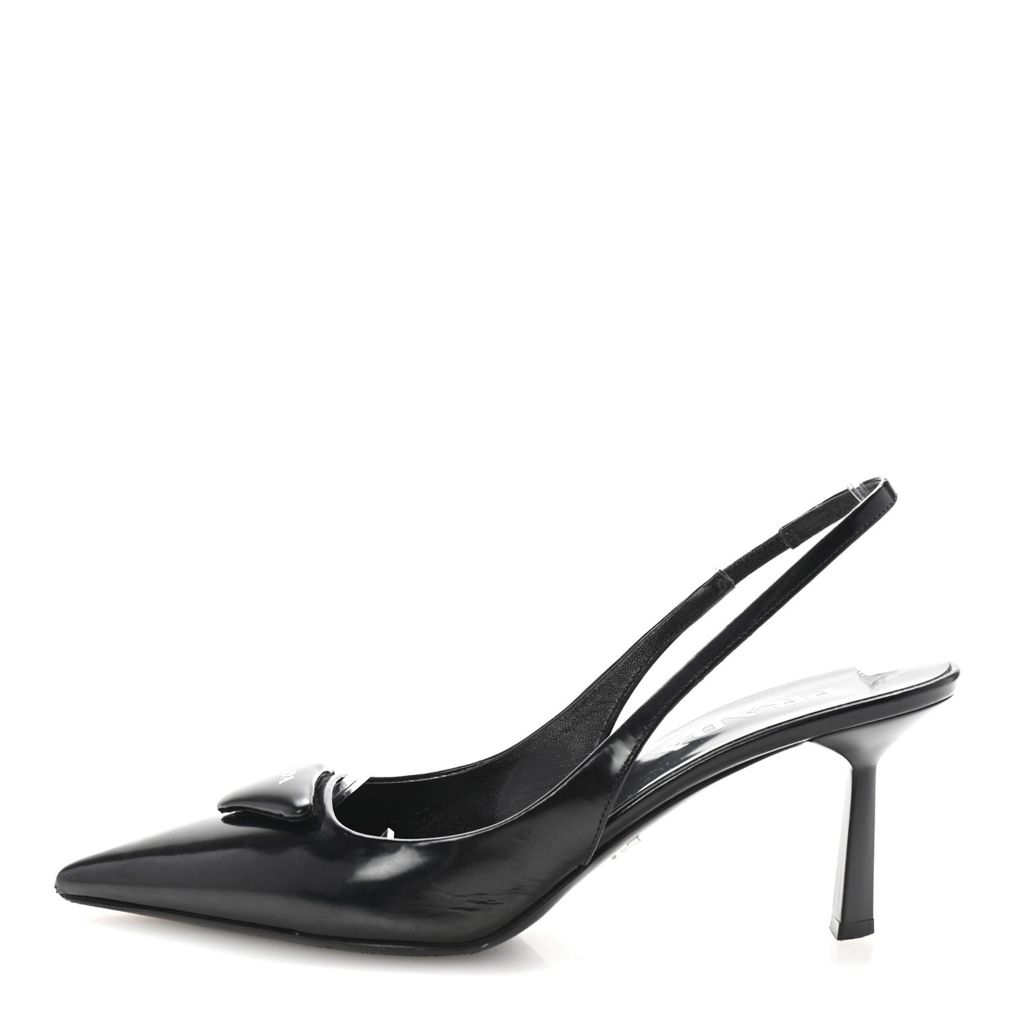 Spazzolato Triangle Logo Pointed Toe 75mm Slingback Pumps 36 Black