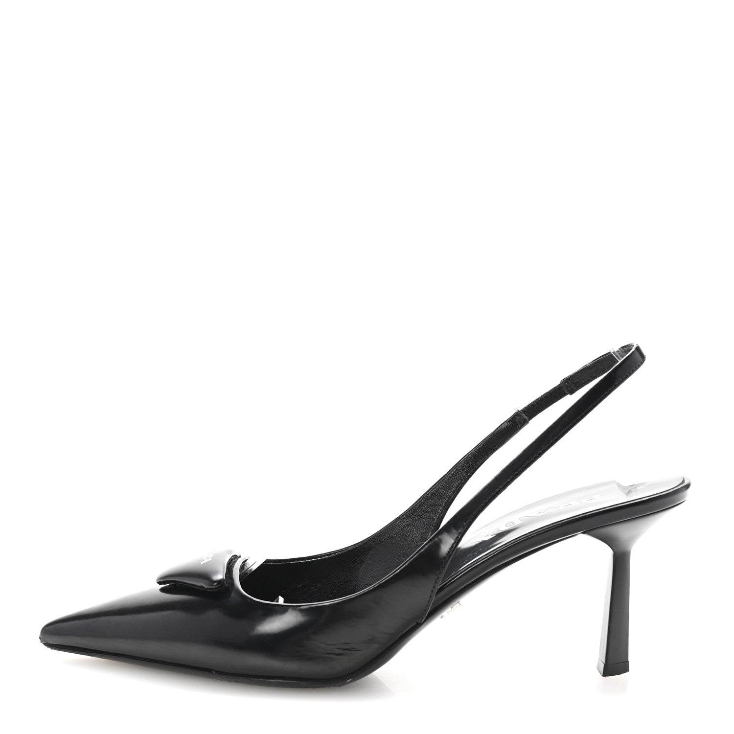 Prada Spazzolato Triangle Logo Pointed Toe 75mm Slingback Pumps 36 Black 1 of 8