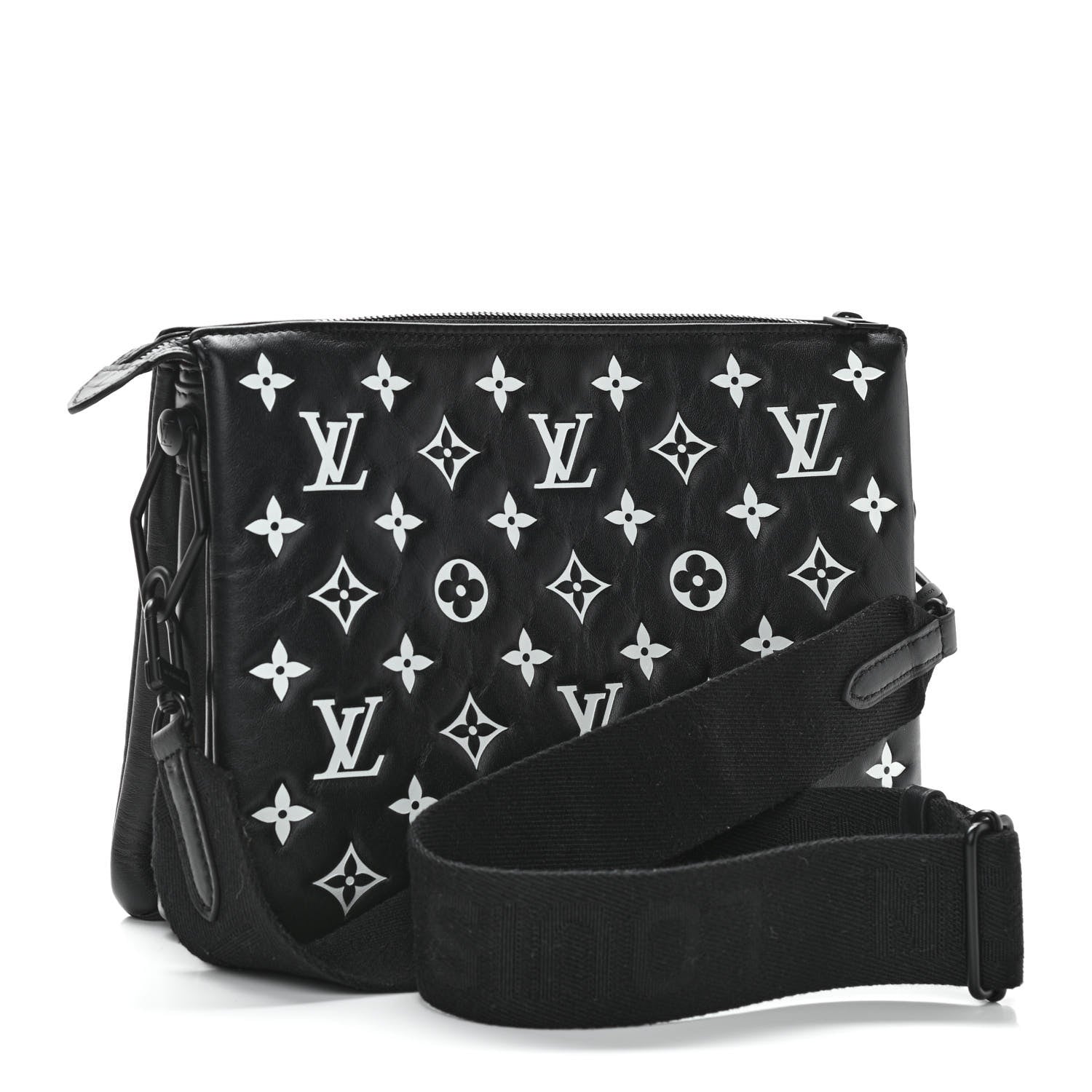 Louis Vuitton Lambskin Embossed Monogram Coussin PM Black White 3 of 11