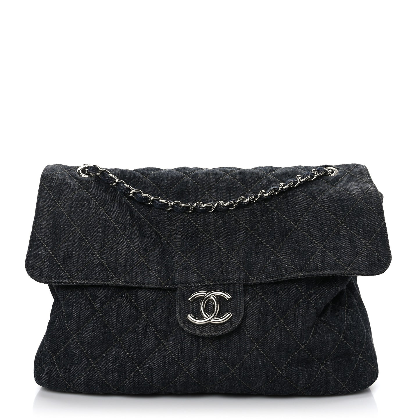 Denim Quilted Messenger Bag Dark Blue