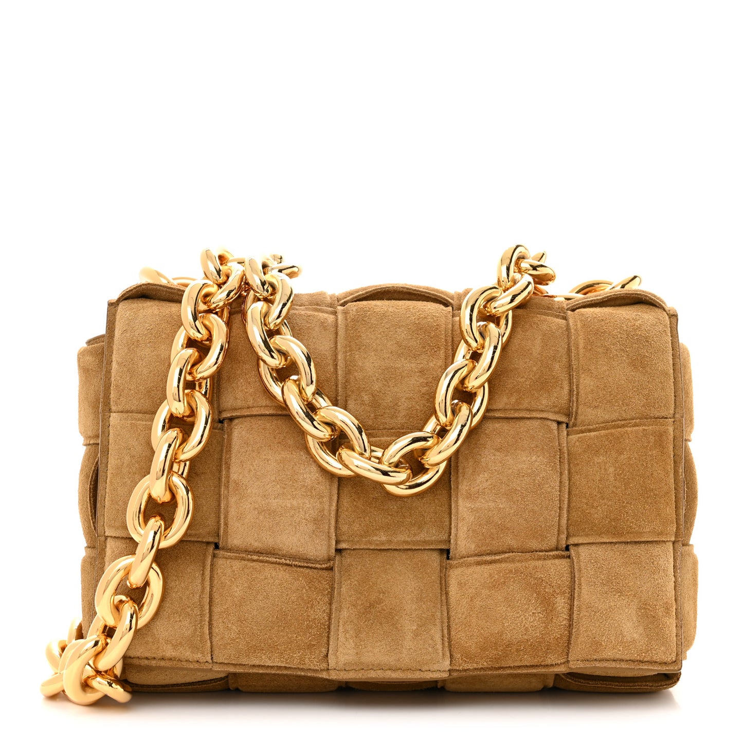 Suede Maxi Intrecciato Padded Chain Cassette Crossbody Bag Taupe