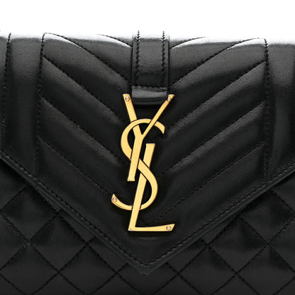 Saint Laurent Lambskin Mixed Matelasse Triquilt Small Monogram Satchel Black 11 of 22
