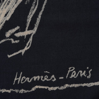 Hermes Cashmere Silk Pirouette au Galop Shawl 140 Marine Naturel Beige 3 of 6