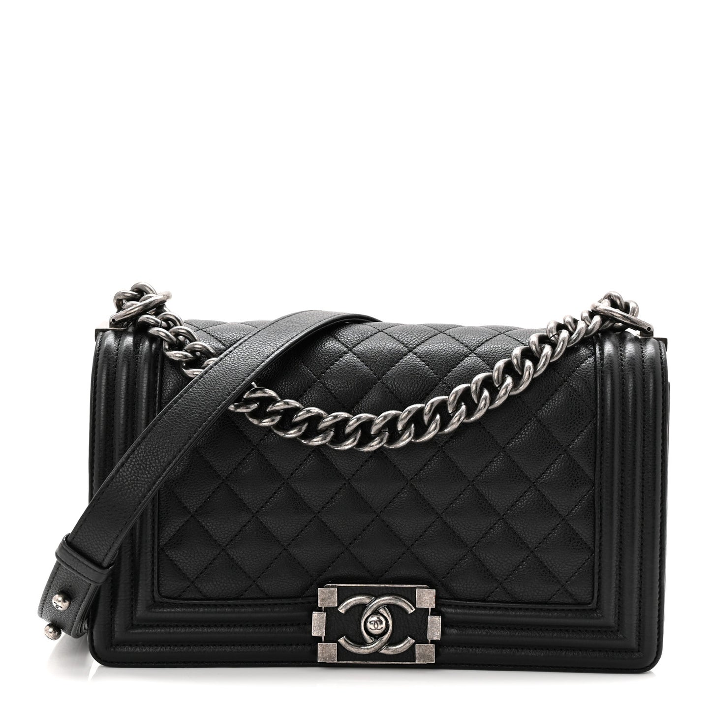 Grained Calfskin Quilted Medium Boy Flap Black