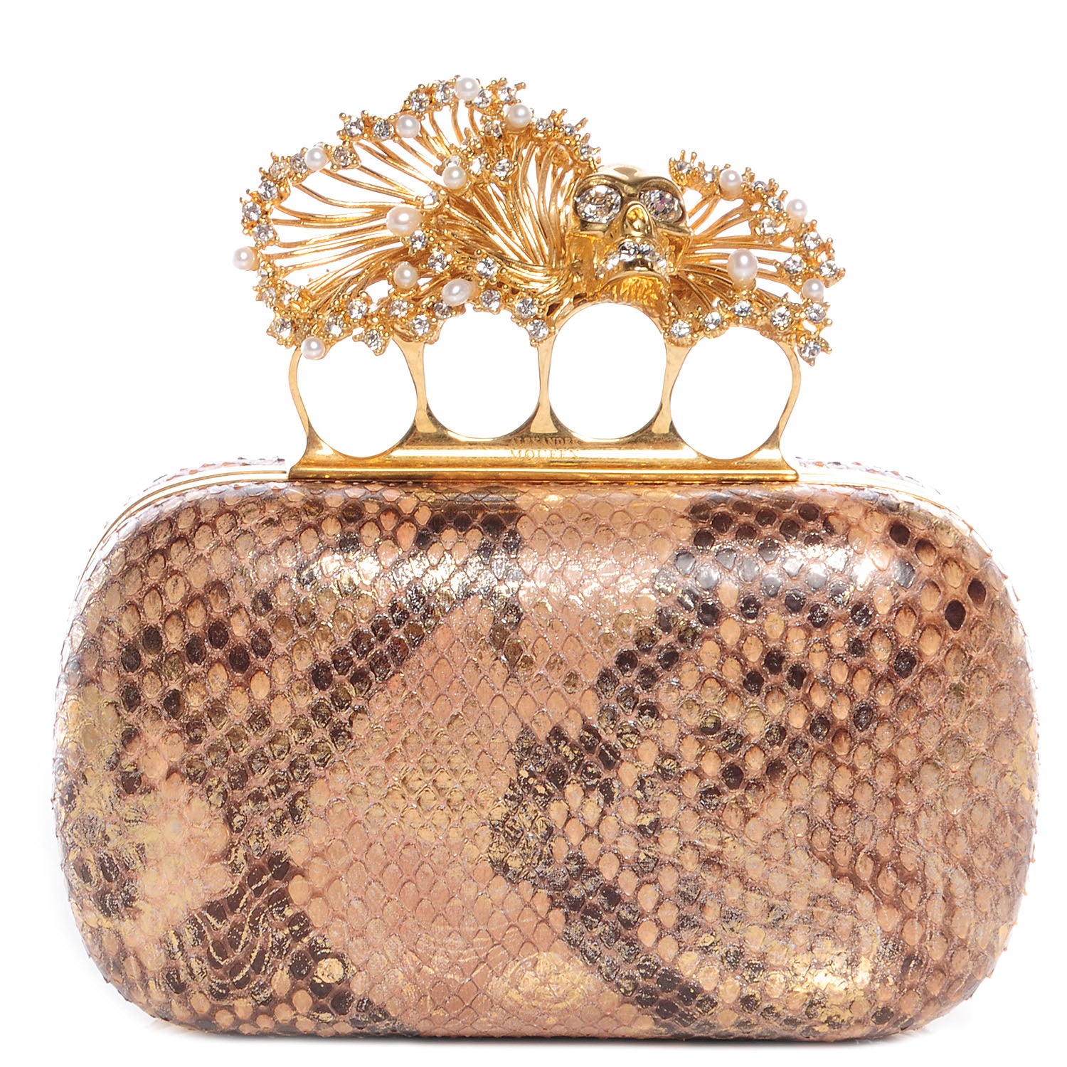 Alexander McQueen Python Pearl Knuckle-Duster Box Clutch Flesh Gold 1 of 8