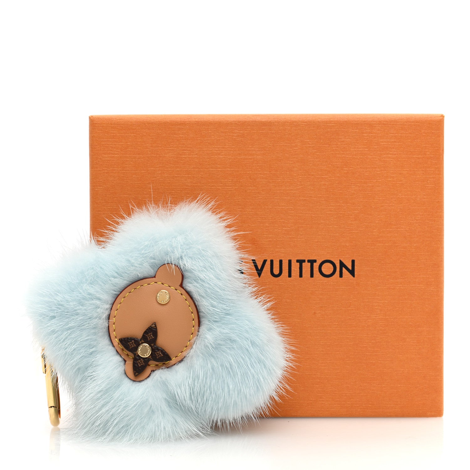 Louis Vuitton Calfskin Mink Fur Vivienne Bag Charm Key Holder Light Blue 4 of 4