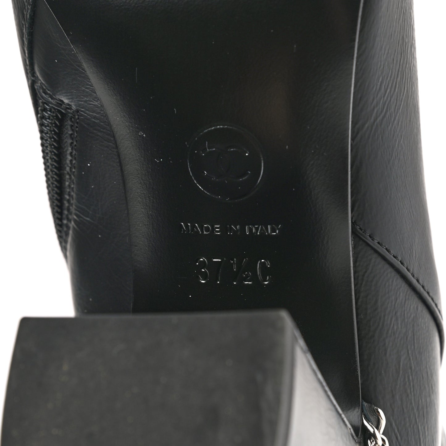 Crumpled Calfskin Cap Toe Chain Short Boots 37.5 Black