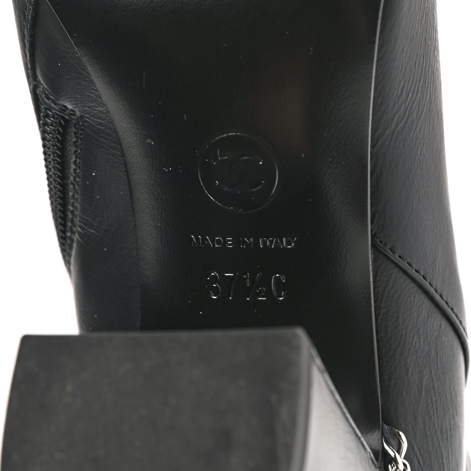 Chanel Crumpled Calfskin Cap Toe Chain Short Boots 37.5 Black 6 of 8