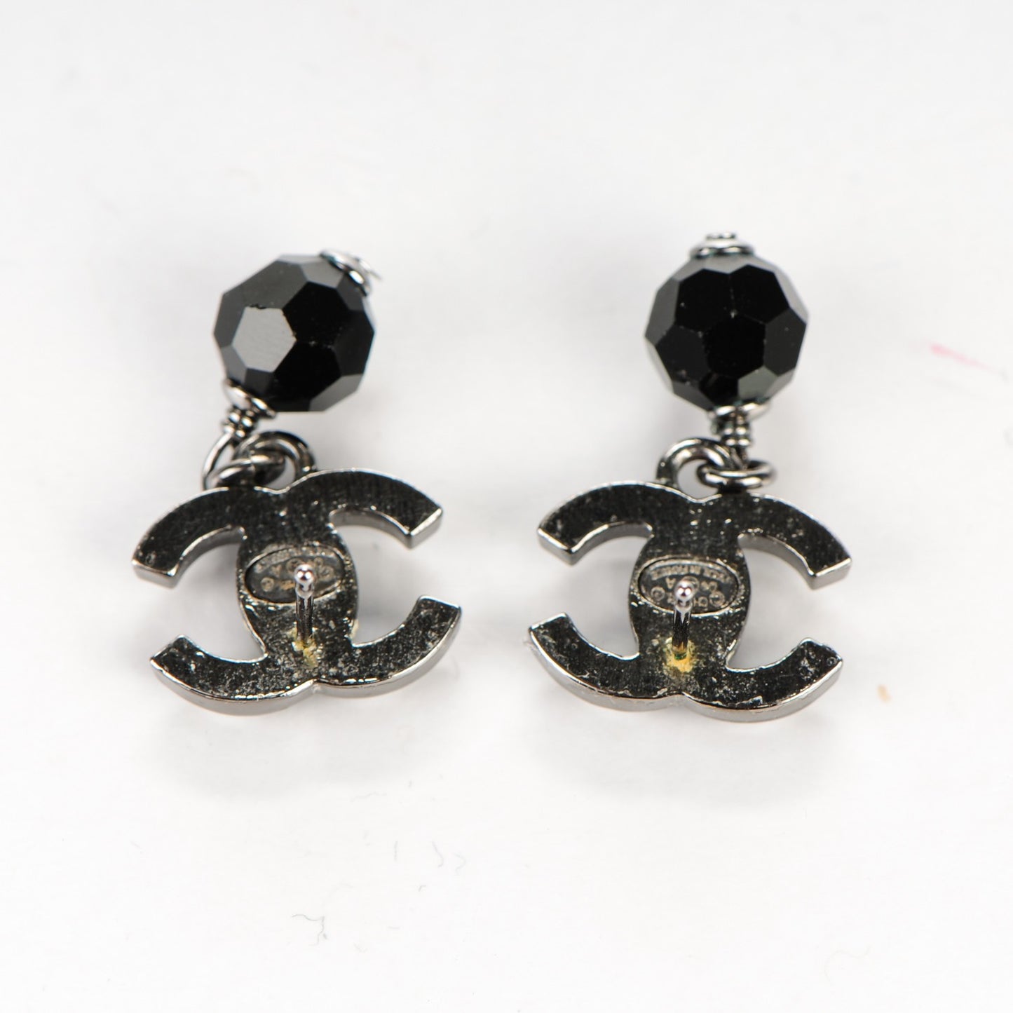 Crystal Bead CC Drop Earrings Black