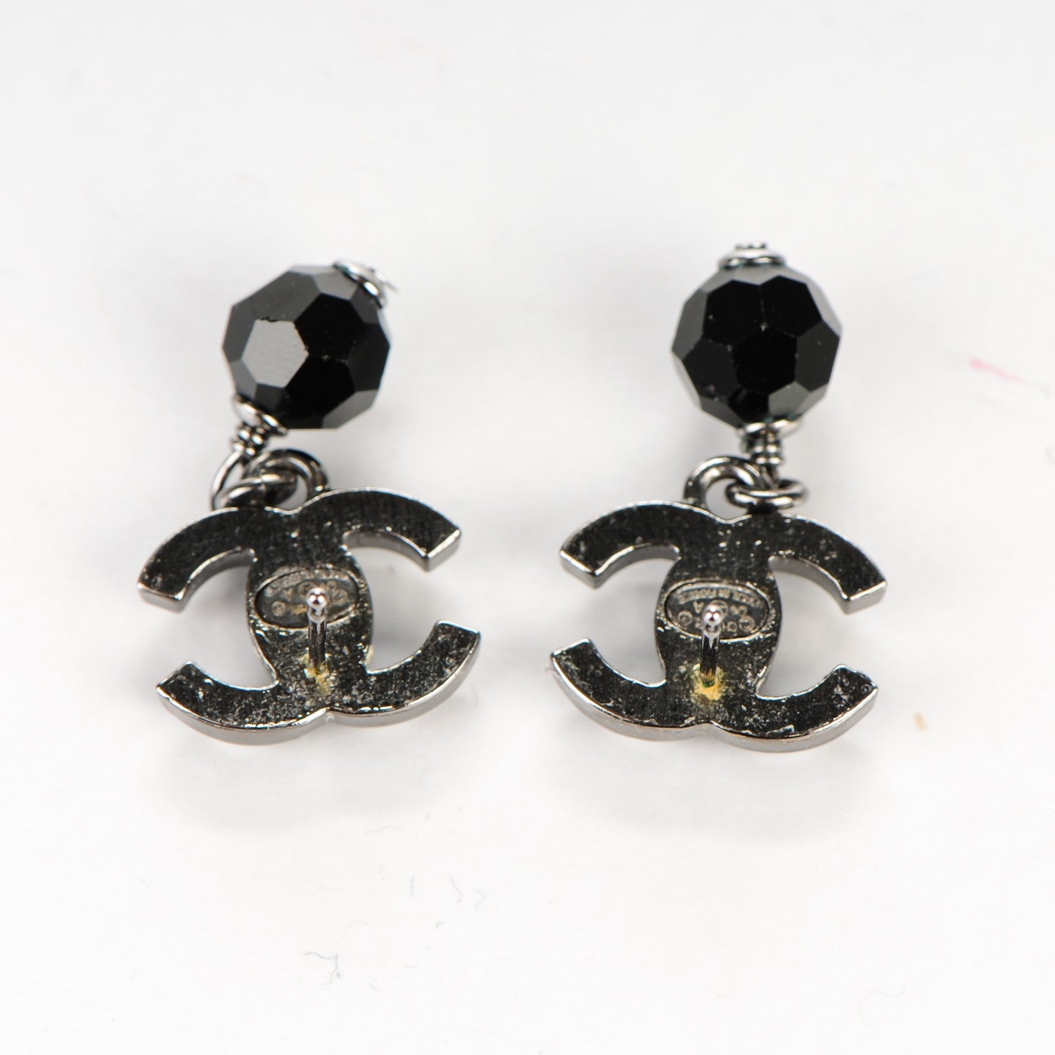Chanel Crystal Bead CC Drop Earrings Black 6 of 8