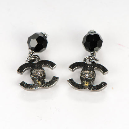 Chanel Crystal Bead CC Drop Earrings Black 6 of 8