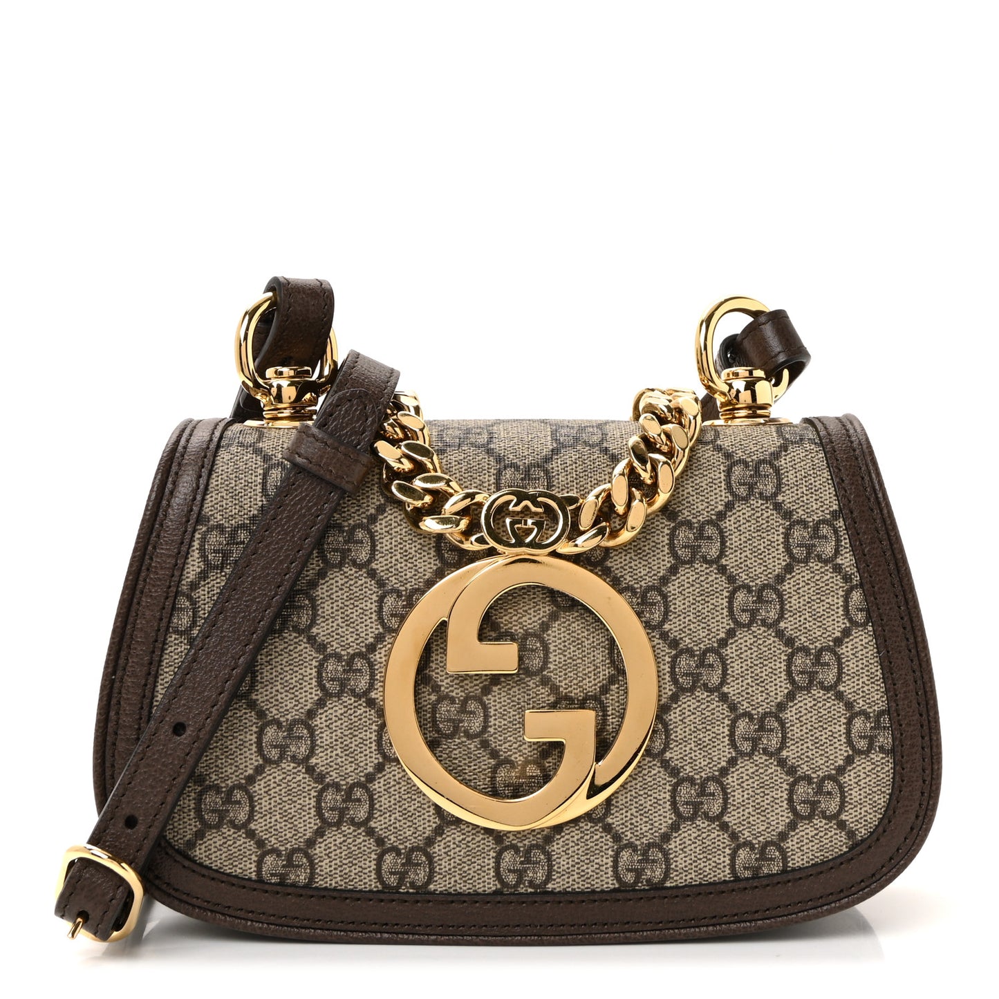 GG Supreme Monogram Textured Dollar Calfskin Mini Blondie Chain Shoulder Flap Bag Beige Ebony New Acero