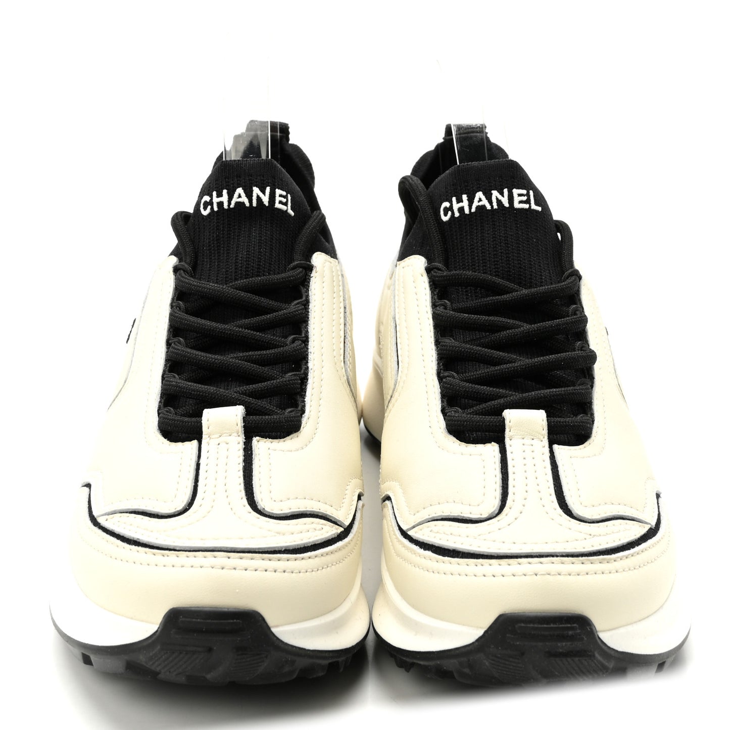 Calfskin Mixed Fibers CC Sneakers 39.5 Ivory Black