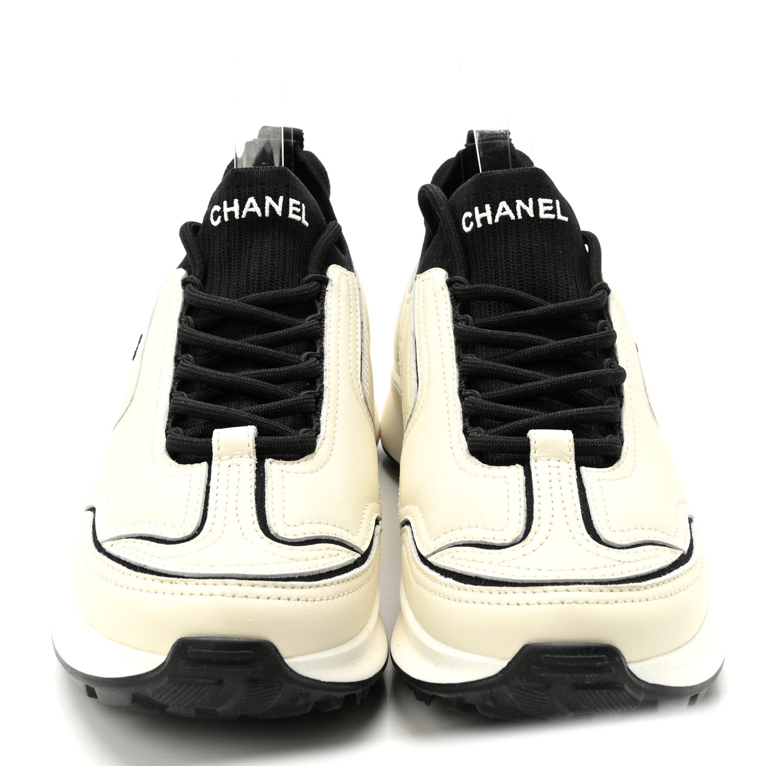 Chanel Calfskin Mixed Fibers CC Sneakers 39.5 Ivory Black 3 of 10