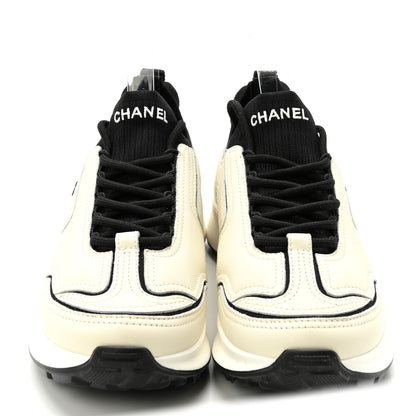 Chanel Calfskin Mixed Fibers CC Sneakers 39.5 Ivory Black 3 of 10