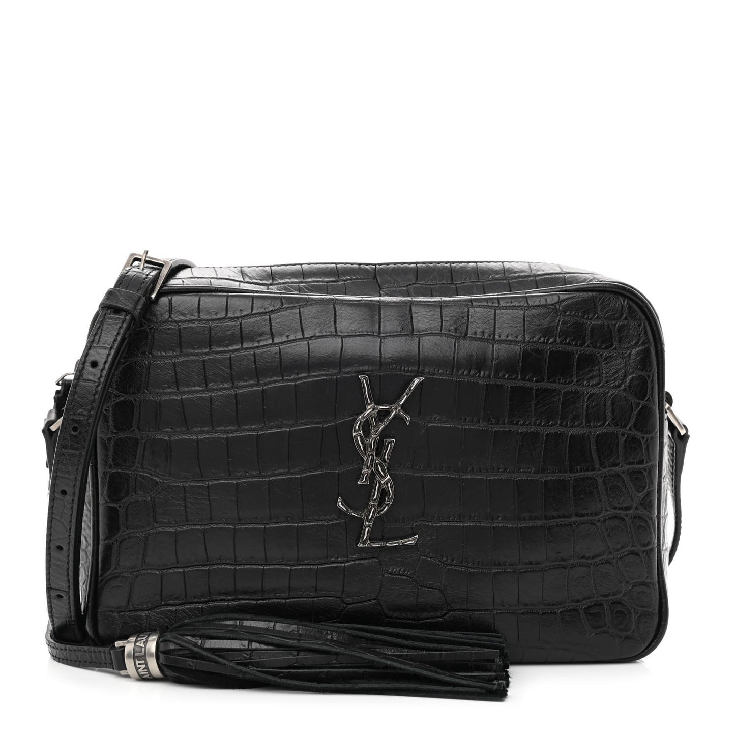 Calfskin Crocodile Embossed Monogram Lou Camera Bag Black